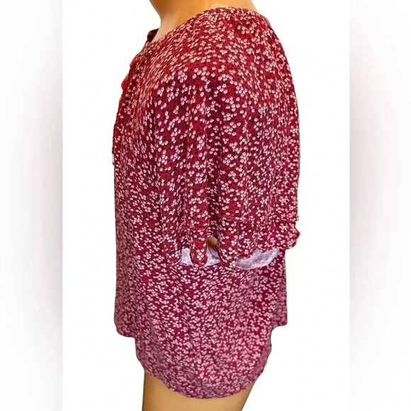 Chaps Red Floral Summer Blouse with tie closing. Size XXL Measurements-Pics EUC - Picture 4 of 11